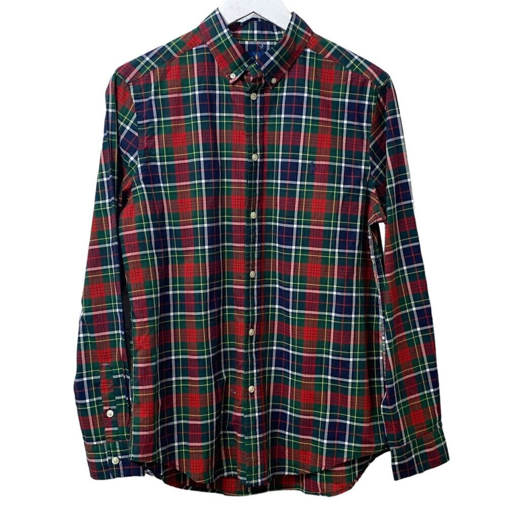 RALPH LAUREN Boys Plaid Shirt Size XL (18/20) Navy Red Preppy Cotton Button up